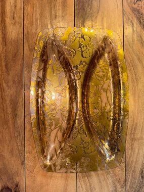 Decorative Amber Glass Serving Tray - Amber Floral